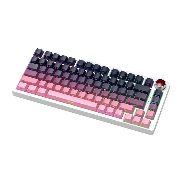 Alt view image 7 of 7 - YK82 Aluminum Mechanical Keyboard,75% Gasket Mount Hot Swap Tri-Mode Wireless BT5.0/2.4GHz/USB-C Custom RGB Gaming Keyboard with Gradient Side Printed Keycaps Knob for PC/Mac Gamer (Pink-Black)
