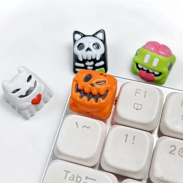 Alt view image 4 of 7 - Halloween Keyboard Keycaps,Novelty ESC Keycaps Custom Artisan Resin Keycap Cherry MX Switches Mechanical Gaming Keyboard Personalized R4 Keys Replacement (Ghost)