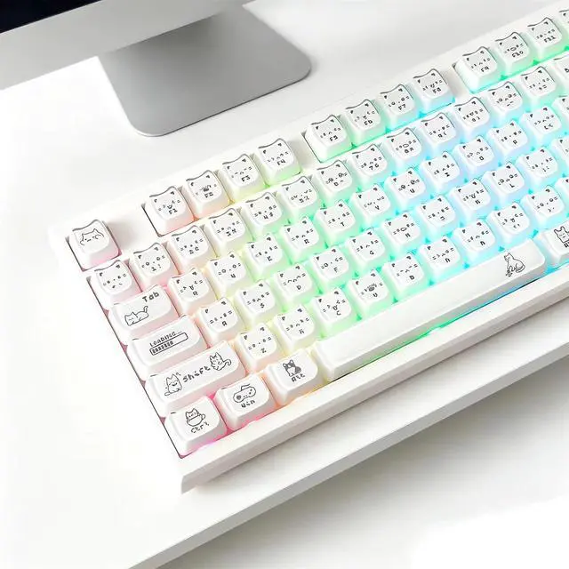 Main image of Cute Cat Keycaps,Mao Profile Kawaii Cat-Shape Custom Anime Keycaps Full Size 119 Keys Set for Cherry MX Switch 100%/80%/75%/60% Mechanical Gaming Keyboard DIY (White)