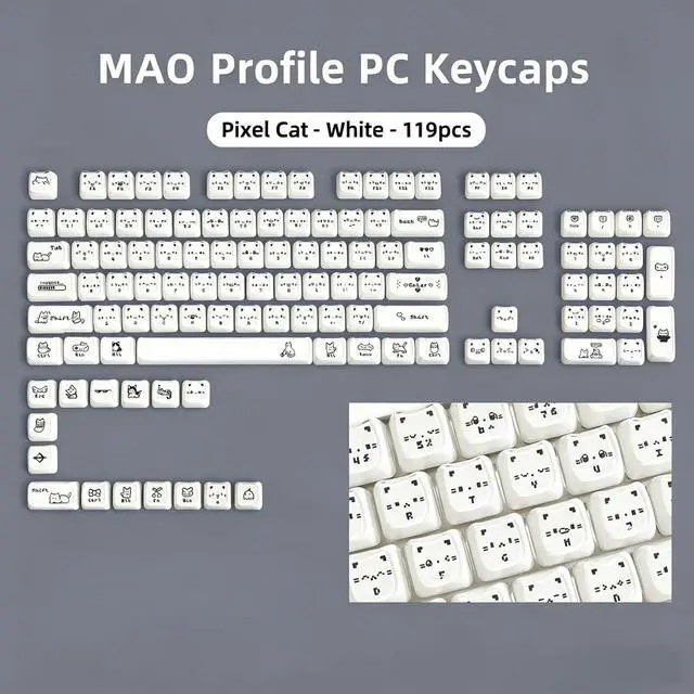 Alt view image 4 of 6 - Cute Cat Keycaps,Mao Profile Kawaii Cat-Shape Custom Anime Keycaps Full Size 119 Keys Set for Cherry MX Switch 100%/80%/75%/60% Mechanical Gaming Keyboard DIY (White)