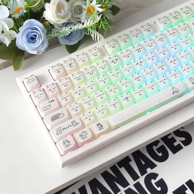 Alt view image 6 of 6 - Cute Cat Keycaps,Mao Profile Kawaii Cat-Shape Custom Anime Keycaps Full Size 119 Keys Set for Cherry MX Switch 100%/80%/75%/60% Mechanical Gaming Keyboard DIY (White)