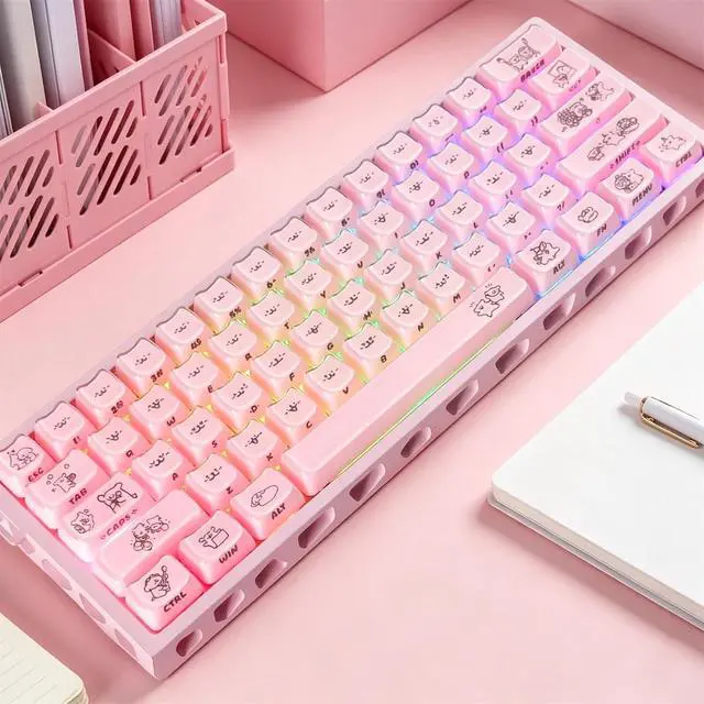 Alt view image 2 of 7 - Mao Profile Cute Puppy Keycaps,Pink Side Printed Shine Through Custom Anime Keycaps Kawaii Cat-Shape Full 119 Keys Set for Cherry MX Switch 100%/80%/75%/60% Mechanical Gaming Keyboard DIY
