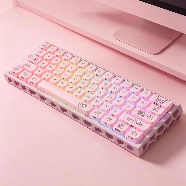 Alt view image 3 of 7 - Mao Profile Cute Puppy Keycaps,Pink Side Printed Shine Through Custom Anime Keycaps Kawaii Cat-Shape Full 119 Keys Set for Cherry MX Switch 100%/80%/75%/60% Mechanical Gaming Keyboard DIY