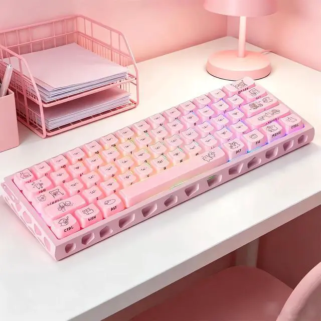 Alt view image 4 of 7 - Mao Profile Cute Puppy Keycaps,Pink Side Printed Shine Through Custom Anime Keycaps Kawaii Cat-Shape Full 119 Keys Set for Cherry MX Switch 100%/80%/75%/60% Mechanical Gaming Keyboard DIY