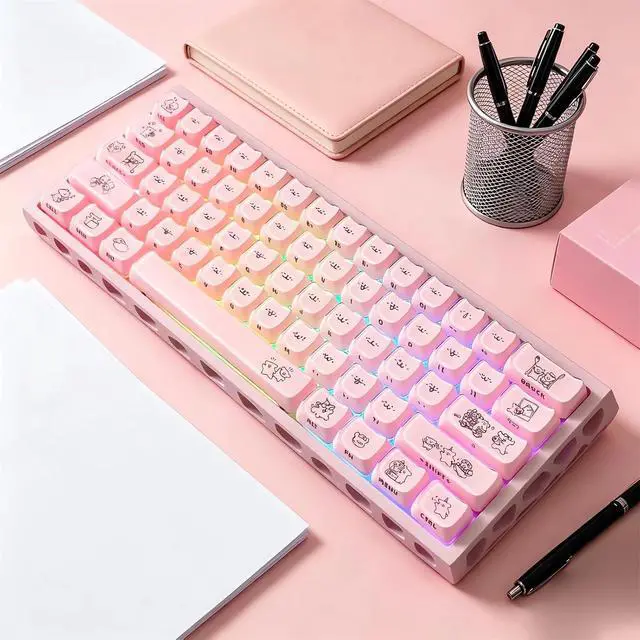 Alt view image 5 of 7 - Mao Profile Cute Puppy Keycaps,Pink Side Printed Shine Through Custom Anime Keycaps Kawaii Cat-Shape Full 119 Keys Set for Cherry MX Switch 100%/80%/75%/60% Mechanical Gaming Keyboard DIY