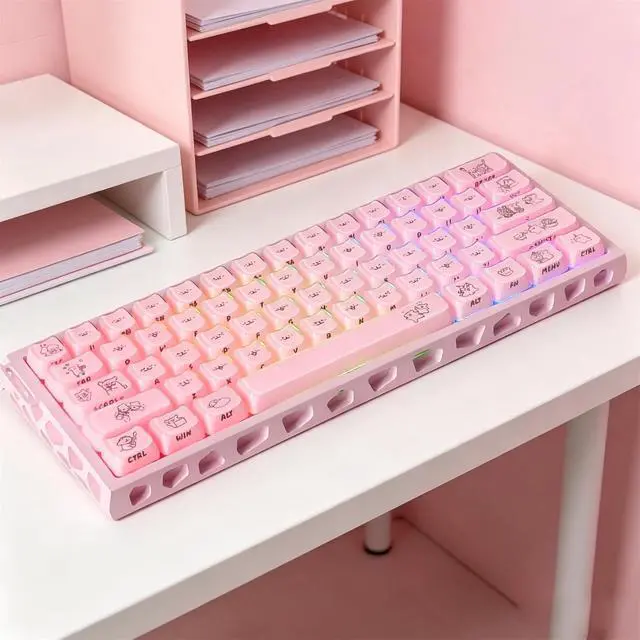 Alt view image 7 of 7 - Mao Profile Cute Puppy Keycaps,Pink Side Printed Shine Through Custom Anime Keycaps Kawaii Cat-Shape Full 119 Keys Set for Cherry MX Switch 100%/80%/75%/60% Mechanical Gaming Keyboard DIY