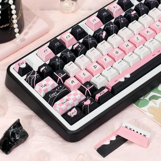 Main image of Black Pink Keycaps,Cherry Profile Cool Keycaps PBT Dye-Sub 143 Keys Full Size Custom Aesthetic Key Cap Set for Cherry MX Switches ANSI Layout 100% 75% 60% Mechanical Keyboard DIY
