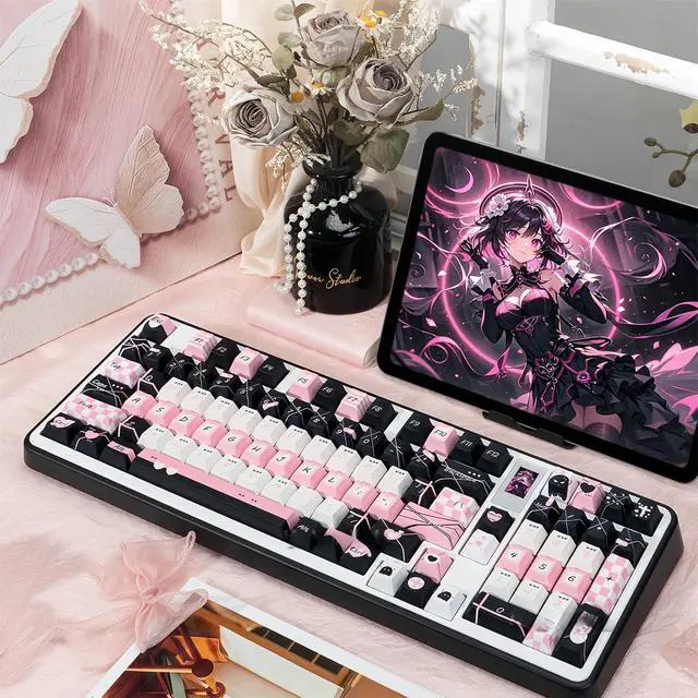 Alt view image 3 of 7 - Black Pink Keycaps,Cherry Profile Cool Keycaps PBT Dye-Sub 143 Keys Full Size Custom Aesthetic Key Cap Set for Cherry MX Switches ANSI Layout 100% 75% 60% Mechanical Keyboard DIY