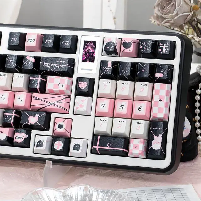Alt view image 4 of 7 - Black Pink Keycaps,Cherry Profile Cool Keycaps PBT Dye-Sub 143 Keys Full Size Custom Aesthetic Key Cap Set for Cherry MX Switches ANSI Layout 100% 75% 60% Mechanical Keyboard DIY