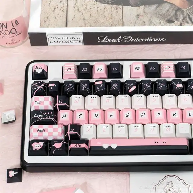 Alt view image 5 of 7 - Black Pink Keycaps,Cherry Profile Cool Keycaps PBT Dye-Sub 143 Keys Full Size Custom Aesthetic Key Cap Set for Cherry MX Switches ANSI Layout 100% 75% 60% Mechanical Keyboard DIY