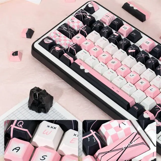 Alt view image 6 of 7 - Black Pink Keycaps,Cherry Profile Cool Keycaps PBT Dye-Sub 143 Keys Full Size Custom Aesthetic Key Cap Set for Cherry MX Switches ANSI Layout 100% 75% 60% Mechanical Keyboard DIY