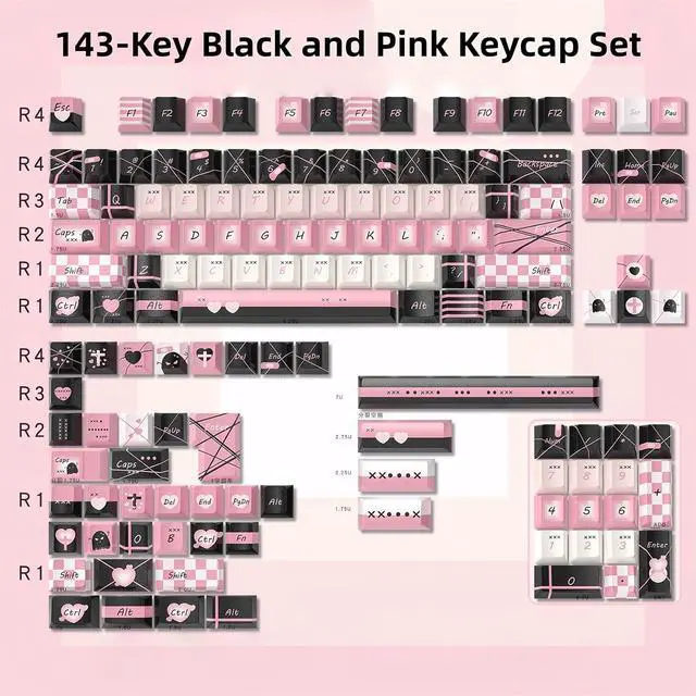 Alt view image 7 of 7 - Black Pink Keycaps,Cherry Profile Cool Keycaps PBT Dye-Sub 143 Keys Full Size Custom Aesthetic Key Cap Set for Cherry MX Switches ANSI Layout 100% 75% 60% Mechanical Keyboard DIY