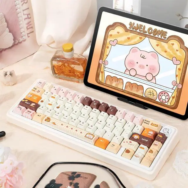 Alt view image 2 of 7 - Cute Piggy Keycaps,Cherry Profile Kawaii Anime Keycaps PBT Dye-Sub 143 Keys Full Size Custom Bakery Key Cap Set for Cherry MX Switches ANSI Layout 100% 75% 60% Mechanical Keyboard DIY (Brown)