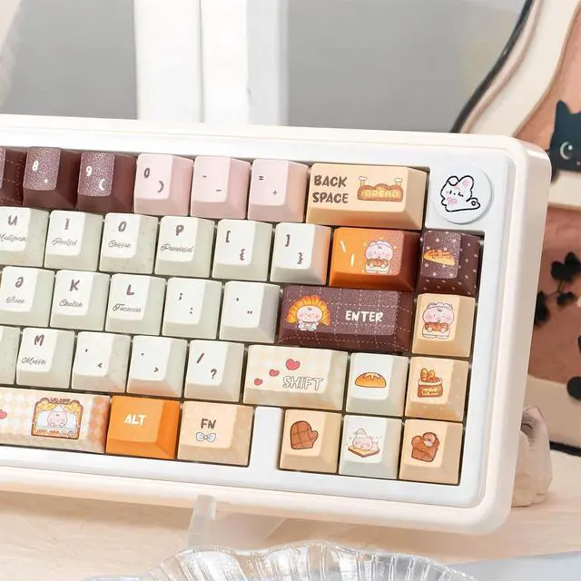 Alt view image 3 of 7 - Cute Piggy Keycaps,Cherry Profile Kawaii Anime Keycaps PBT Dye-Sub 143 Keys Full Size Custom Bakery Key Cap Set for Cherry MX Switches ANSI Layout 100% 75% 60% Mechanical Keyboard DIY (Brown)