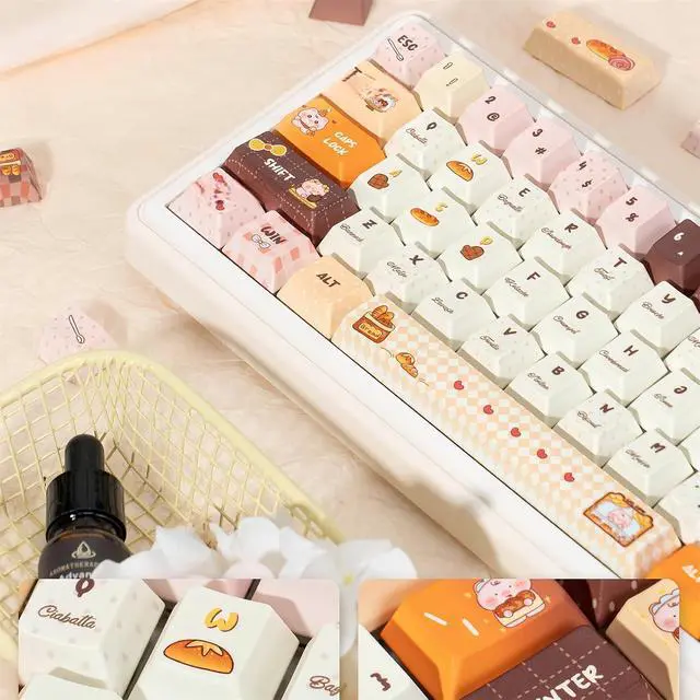 Alt view image 4 of 7 - Cute Piggy Keycaps,Cherry Profile Kawaii Anime Keycaps PBT Dye-Sub 143 Keys Full Size Custom Bakery Key Cap Set for Cherry MX Switches ANSI Layout 100% 75% 60% Mechanical Keyboard DIY (Brown)
