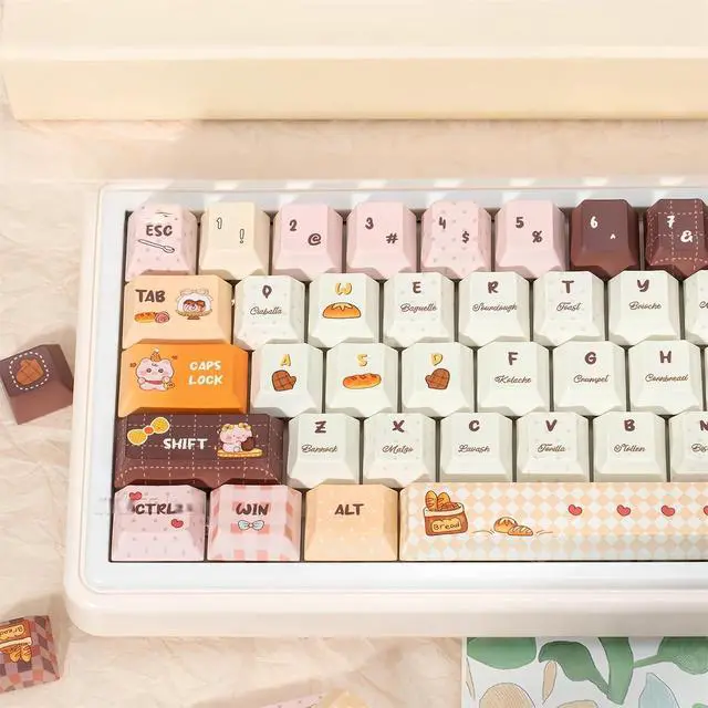 Alt view image 7 of 7 - Cute Piggy Keycaps,Cherry Profile Kawaii Anime Keycaps PBT Dye-Sub 143 Keys Full Size Custom Bakery Key Cap Set for Cherry MX Switches ANSI Layout 100% 75% 60% Mechanical Keyboard DIY (Brown)