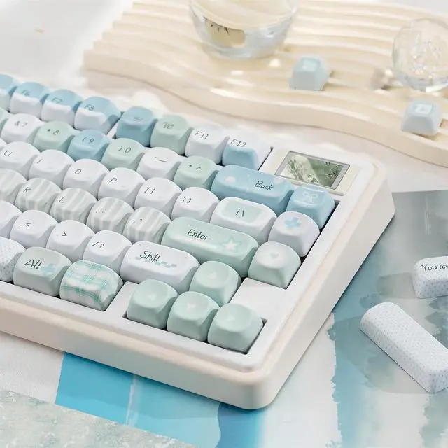 Alt view image 2 of 7 - Cute Creamy Keycaps,MOA Profile Kawaii Keycaps PBT Dye-Sub 129 Keys Full Size Custom Key Cap Set for Cherry MX Switches ANSI Layout 100% 75% 60% Mechanical Keyboard DIY (Green-Antidote)