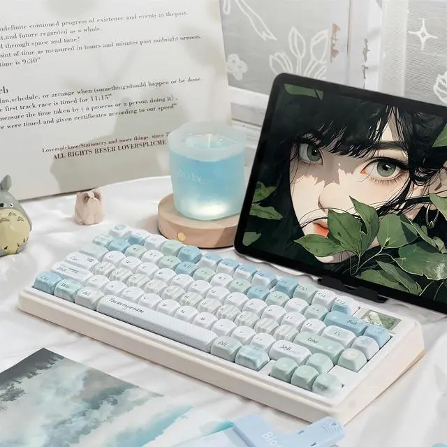 Alt view image 3 of 7 - Cute Creamy Keycaps,MOA Profile Kawaii Keycaps PBT Dye-Sub 129 Keys Full Size Custom Key Cap Set for Cherry MX Switches ANSI Layout 100% 75% 60% Mechanical Keyboard DIY (Green-Antidote)