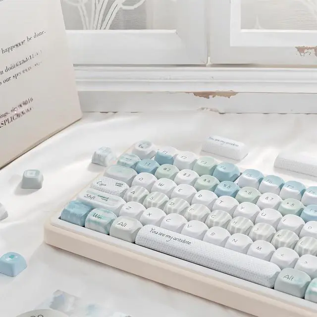 Alt view image 6 of 7 - Cute Creamy Keycaps,MOA Profile Kawaii Keycaps PBT Dye-Sub 129 Keys Full Size Custom Key Cap Set for Cherry MX Switches ANSI Layout 100% 75% 60% Mechanical Keyboard DIY (Green-Antidote)