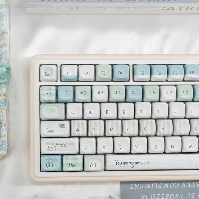 Alt view image 4 of 7 - Cute Creamy Keycaps,MOA Profile Kawaii Keycaps PBT Dye-Sub 129 Keys Full Size Custom Key Cap Set for Cherry MX Switches ANSI Layout 100% 75% 60% Mechanical Keyboard DIY (Green-Antidote)