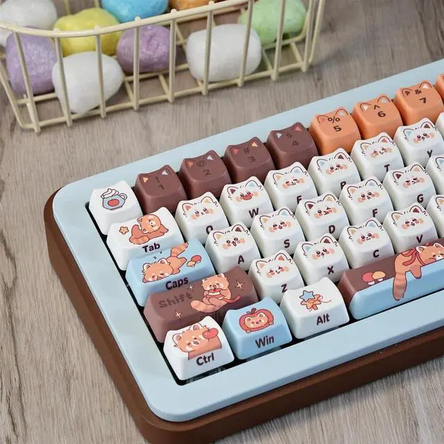 Main image of Cute Bear Keycaps,Mao Profile Kawaii Kitten-Shape PBT Dye-Sub Custom Keycap Set 128 Keys for Cherry MX Switch ANSI Layout 75% 60% Mechanical Gaming Keyboard Creamy Keycaps (Little-Raccoon)