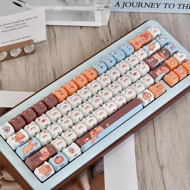 Alt view image 3 of 7 - Cute Bear Keycaps,Mao Profile Kawaii Kitten-Shape PBT Dye-Sub Custom Keycap Set 128 Keys for Cherry MX Switch ANSI Layout 75% 60% Mechanical Gaming Keyboard Creamy Keycaps (Little-Raccoon)