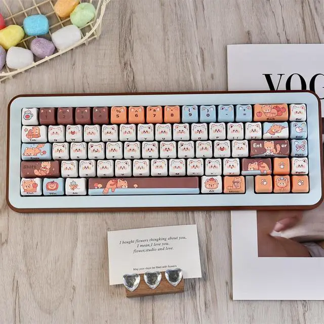 Alt view image 2 of 7 - Cute Bear Keycaps,Mao Profile Kawaii Kitten-Shape PBT Dye-Sub Custom Keycap Set 128 Keys for Cherry MX Switch ANSI Layout 75% 60% Mechanical Gaming Keyboard Creamy Keycaps (Little-Raccoon)