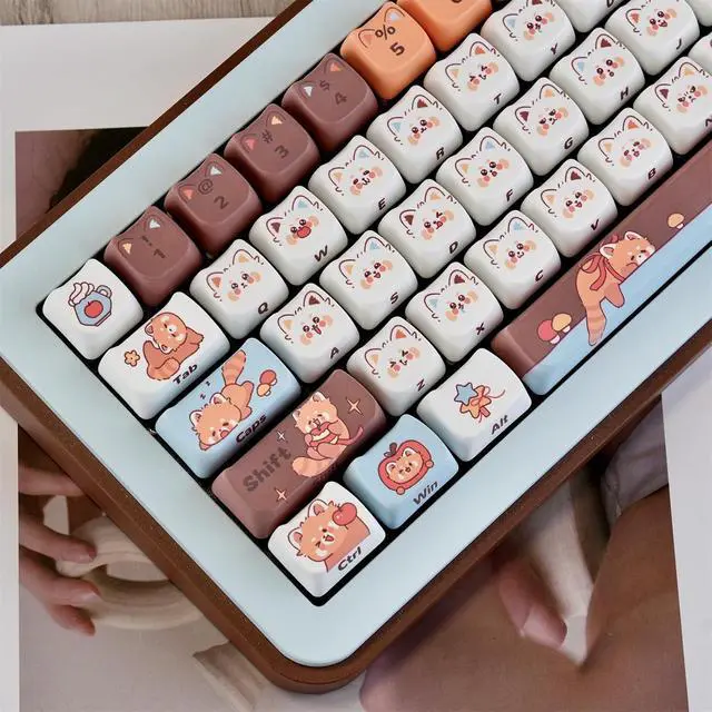 Alt view image 4 of 7 - Cute Bear Keycaps,Mao Profile Kawaii Kitten-Shape PBT Dye-Sub Custom Keycap Set 128 Keys for Cherry MX Switch ANSI Layout 75% 60% Mechanical Gaming Keyboard Creamy Keycaps (Little-Raccoon)