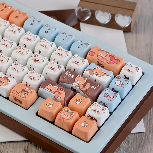 Alt view image 5 of 7 - Cute Bear Keycaps,Mao Profile Kawaii Kitten-Shape PBT Dye-Sub Custom Keycap Set 128 Keys for Cherry MX Switch ANSI Layout 75% 60% Mechanical Gaming Keyboard Creamy Keycaps (Little-Raccoon)