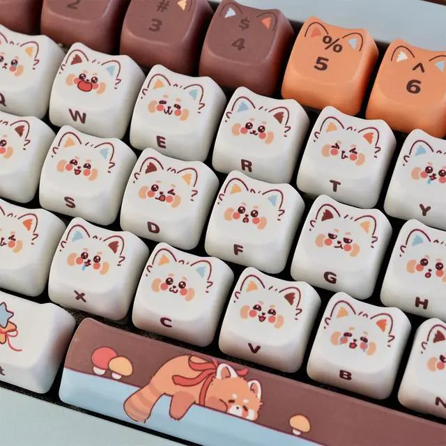 Alt view image 6 of 7 - Cute Bear Keycaps,Mao Profile Kawaii Kitten-Shape PBT Dye-Sub Custom Keycap Set 128 Keys for Cherry MX Switch ANSI Layout 75% 60% Mechanical Gaming Keyboard Creamy Keycaps (Little-Raccoon)