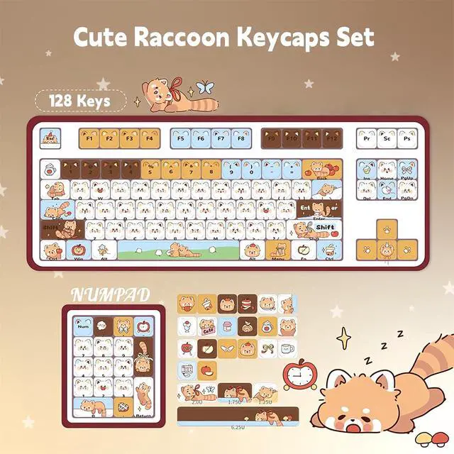 Alt view image 7 of 7 - Cute Bear Keycaps,Mao Profile Kawaii Kitten-Shape PBT Dye-Sub Custom Keycap Set 128 Keys for Cherry MX Switch ANSI Layout 75% 60% Mechanical Gaming Keyboard Creamy Keycaps (Little-Raccoon)