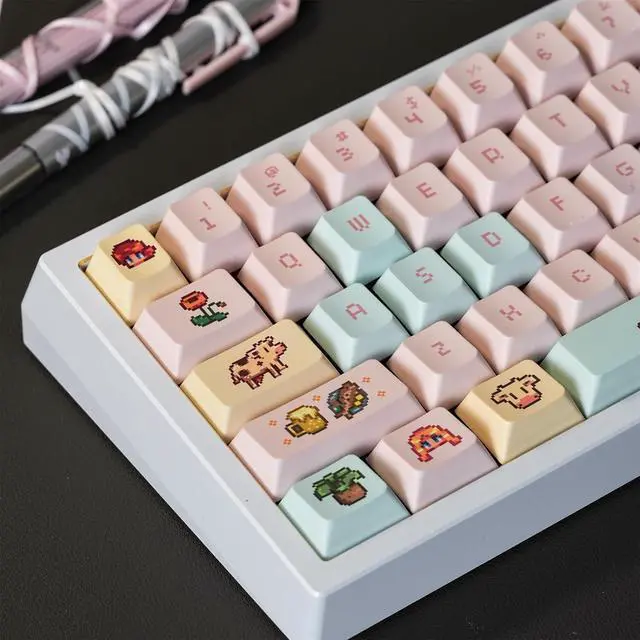 Main image of Cute Anime Keycaps,Cherry Profile Kawaii Cartoon Dye Sublimation Thick PBT Keycaps Full Size 132 Keys Custom Key Cap for Cherry MX Switch 100% 75% 60% Mechanical Gaming Keyboard (Pink-Blue)