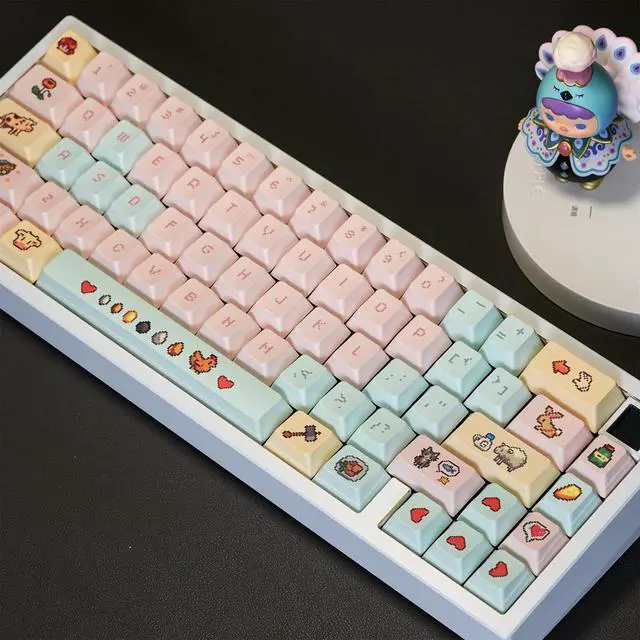 Alt view image 3 of 7 - Cute Anime Keycaps,Cherry Profile Kawaii Cartoon Dye Sublimation Thick PBT Keycaps Full Size 132 Keys Custom Key Cap for Cherry MX Switch 100% 75% 60% Mechanical Gaming Keyboard (Pink-Blue)