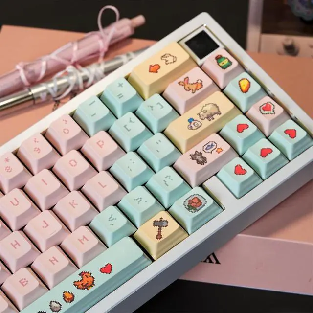 Alt view image 4 of 7 - Cute Anime Keycaps,Cherry Profile Kawaii Cartoon Dye Sublimation Thick PBT Keycaps Full Size 132 Keys Custom Key Cap for Cherry MX Switch 100% 75% 60% Mechanical Gaming Keyboard (Pink-Blue)