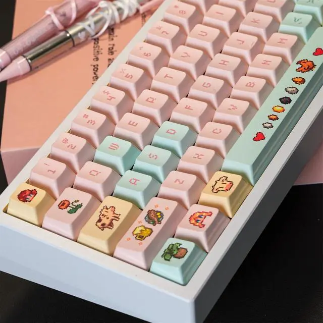 Alt view image 5 of 7 - Cute Anime Keycaps,Cherry Profile Kawaii Cartoon Dye Sublimation Thick PBT Keycaps Full Size 132 Keys Custom Key Cap for Cherry MX Switch 100% 75% 60% Mechanical Gaming Keyboard (Pink-Blue)