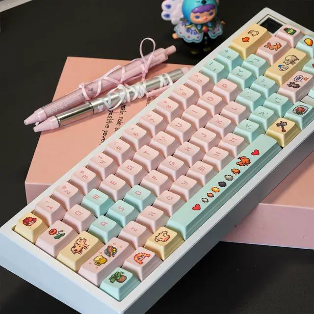 Alt view image 6 of 7 - Cute Anime Keycaps,Cherry Profile Kawaii Cartoon Dye Sublimation Thick PBT Keycaps Full Size 132 Keys Custom Key Cap for Cherry MX Switch 100% 75% 60% Mechanical Gaming Keyboard (Pink-Blue)