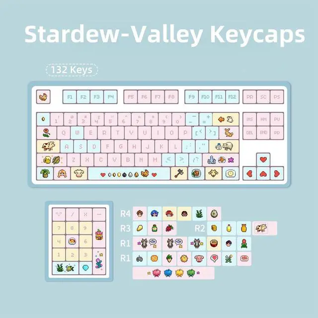 Alt view image 7 of 7 - Cute Anime Keycaps,Cherry Profile Kawaii Cartoon Dye Sublimation Thick PBT Keycaps Full Size 132 Keys Custom Key Cap for Cherry MX Switch 100% 75% 60% Mechanical Gaming Keyboard (Pink-Blue)
