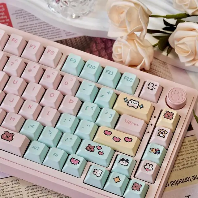 Main image of Cute Anime Keycaps,Cherry Profile Kawaii Cartoon Dye Sublimation Thick PBT Keycaps Full Size 132 Keys Custom Key Cap for Cherry MX Switch 100% 75% 60% Mechanical Gaming Keyboard (Pink)