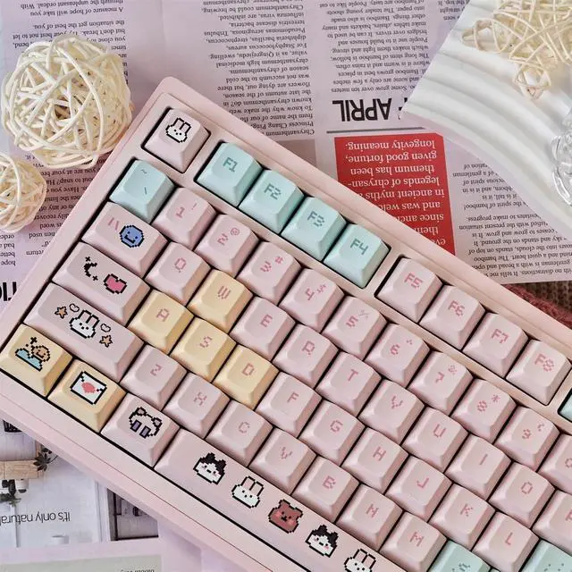 Alt view image 2 of 7 - Cute Anime Keycaps,Cherry Profile Kawaii Cartoon Dye Sublimation Thick PBT Keycaps Full Size 132 Keys Custom Key Cap for Cherry MX Switch 100% 75% 60% Mechanical Gaming Keyboard (Pink)
