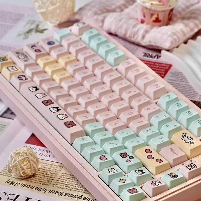 Alt view image 3 of 7 - Cute Anime Keycaps,Cherry Profile Kawaii Cartoon Dye Sublimation Thick PBT Keycaps Full Size 132 Keys Custom Key Cap for Cherry MX Switch 100% 75% 60% Mechanical Gaming Keyboard (Pink)