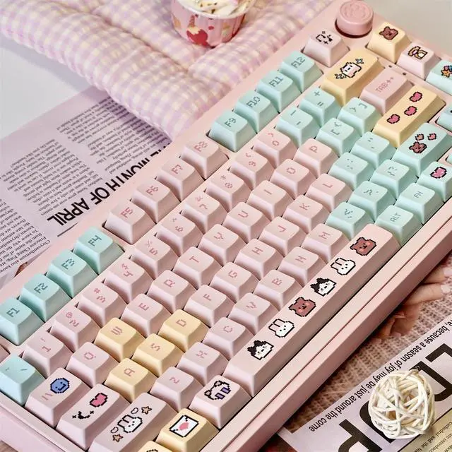 Alt view image 4 of 7 - Cute Anime Keycaps,Cherry Profile Kawaii Cartoon Dye Sublimation Thick PBT Keycaps Full Size 132 Keys Custom Key Cap for Cherry MX Switch 100% 75% 60% Mechanical Gaming Keyboard (Pink)
