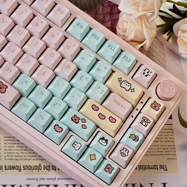 Alt view image 5 of 7 - Cute Anime Keycaps,Cherry Profile Kawaii Cartoon Dye Sublimation Thick PBT Keycaps Full Size 132 Keys Custom Key Cap for Cherry MX Switch 100% 75% 60% Mechanical Gaming Keyboard (Pink)