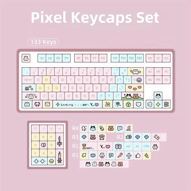 Alt view image 7 of 7 - Cute Anime Keycaps,Cherry Profile Kawaii Cartoon Dye Sublimation Thick PBT Keycaps Full Size 132 Keys Custom Key Cap for Cherry MX Switch 100% 75% 60% Mechanical Gaming Keyboard (Pink)