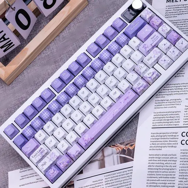 Alt view image 4 of 7 - Purple Flower Side Printed Keycaps,130 Keys PBT Dye-Sublimation Keycaps Aesthetic Custom Keycap Set for 60% 65% 75% 80% 100% MX Switches Mechanical Keyboard Colorful Desk Decor Accessory