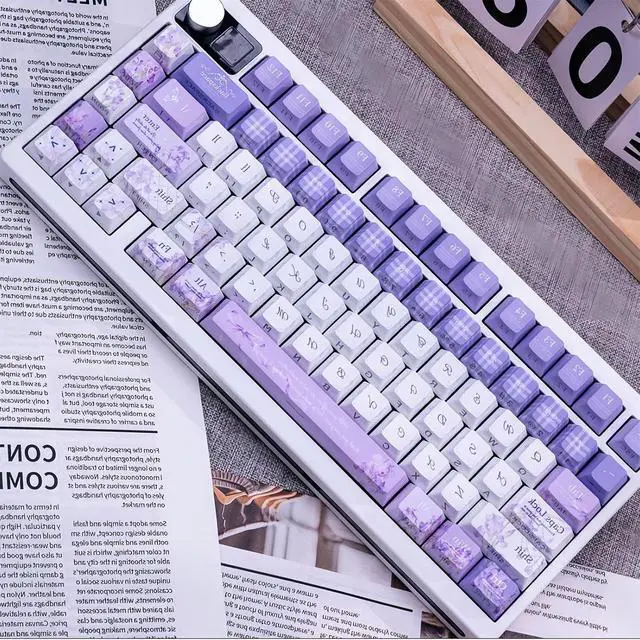 Alt view image 5 of 7 - Purple Flower Side Printed Keycaps,130 Keys PBT Dye-Sublimation Keycaps Aesthetic Custom Keycap Set for 60% 65% 75% 80% 100% MX Switches Mechanical Keyboard Colorful Desk Decor Accessory