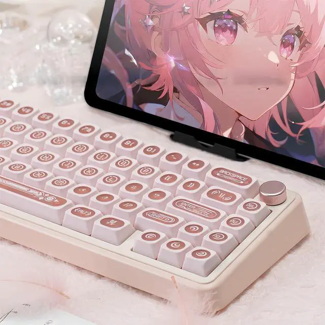 Alt view image 2 of 7 - Shine Through Keycaps PC+PBT Frosted Translucent Keycaps Cat Eye Design Similar Cherry Profile Full Size 135 Keys Cap Set for Cherry MX Switches Mechanical Gaming Keyboard DIY (Pink)