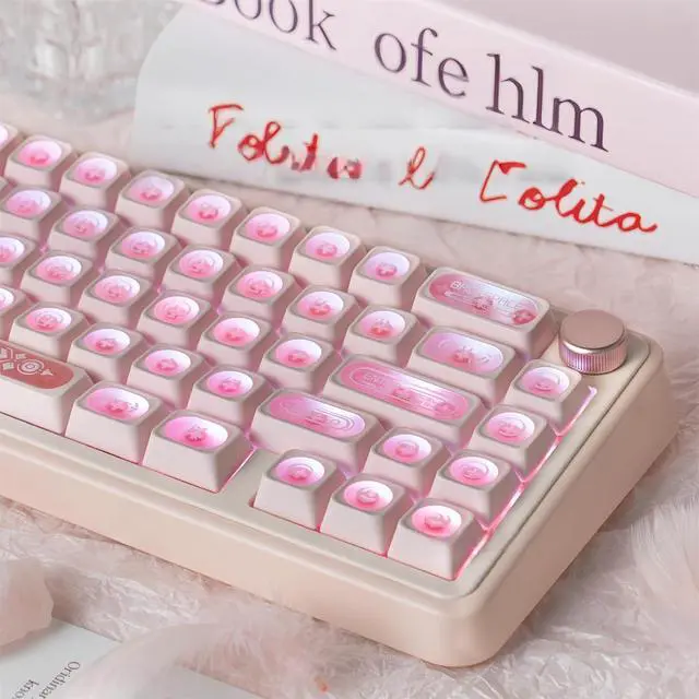 Alt view image 3 of 7 - Shine Through Keycaps PC+PBT Frosted Translucent Keycaps Cat Eye Design Similar Cherry Profile Full Size 135 Keys Cap Set for Cherry MX Switches Mechanical Gaming Keyboard DIY (Pink)