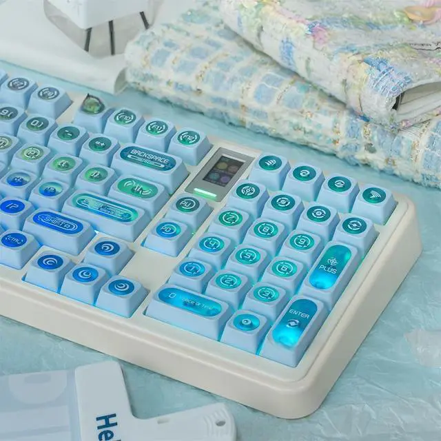 Main image of Shine Through Keycaps PC+PBT Frosted Translucent Keycaps Cat Eye Design Similar Cherry Profile Full Size 135 Keys Cap Set for Cherry MX Switches Mechanical Gaming Keyboard DIY (Blue)