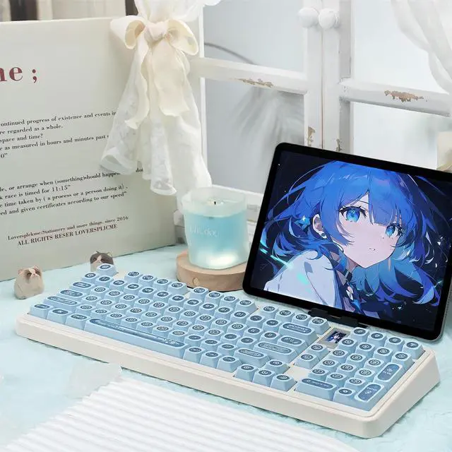 Alt view image 2 of 7 - Shine Through Keycaps PC+PBT Frosted Translucent Keycaps Cat Eye Design Similar Cherry Profile Full Size 135 Keys Cap Set for Cherry MX Switches Mechanical Gaming Keyboard DIY (Blue)