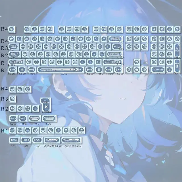 Alt view image 4 of 7 - Shine Through Keycaps PC+PBT Frosted Translucent Keycaps Cat Eye Design Similar Cherry Profile Full Size 135 Keys Cap Set for Cherry MX Switches Mechanical Gaming Keyboard DIY (Blue)